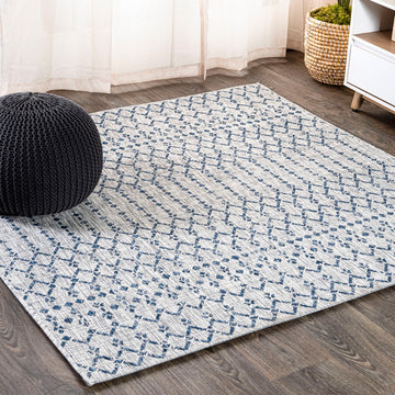 Ourika Moroccan Geometric Textured Weave Indoor/outdoor Square Rug